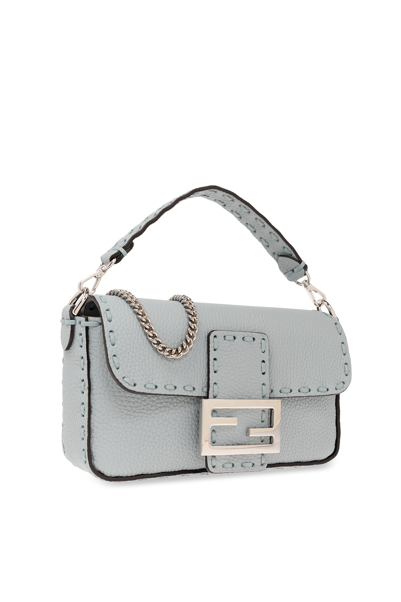 Outlet【FENDI】Baguette ファー付き オープントゥミュール 2色 Medium Baguette - Brown Houndstooth Wool Bag With FF